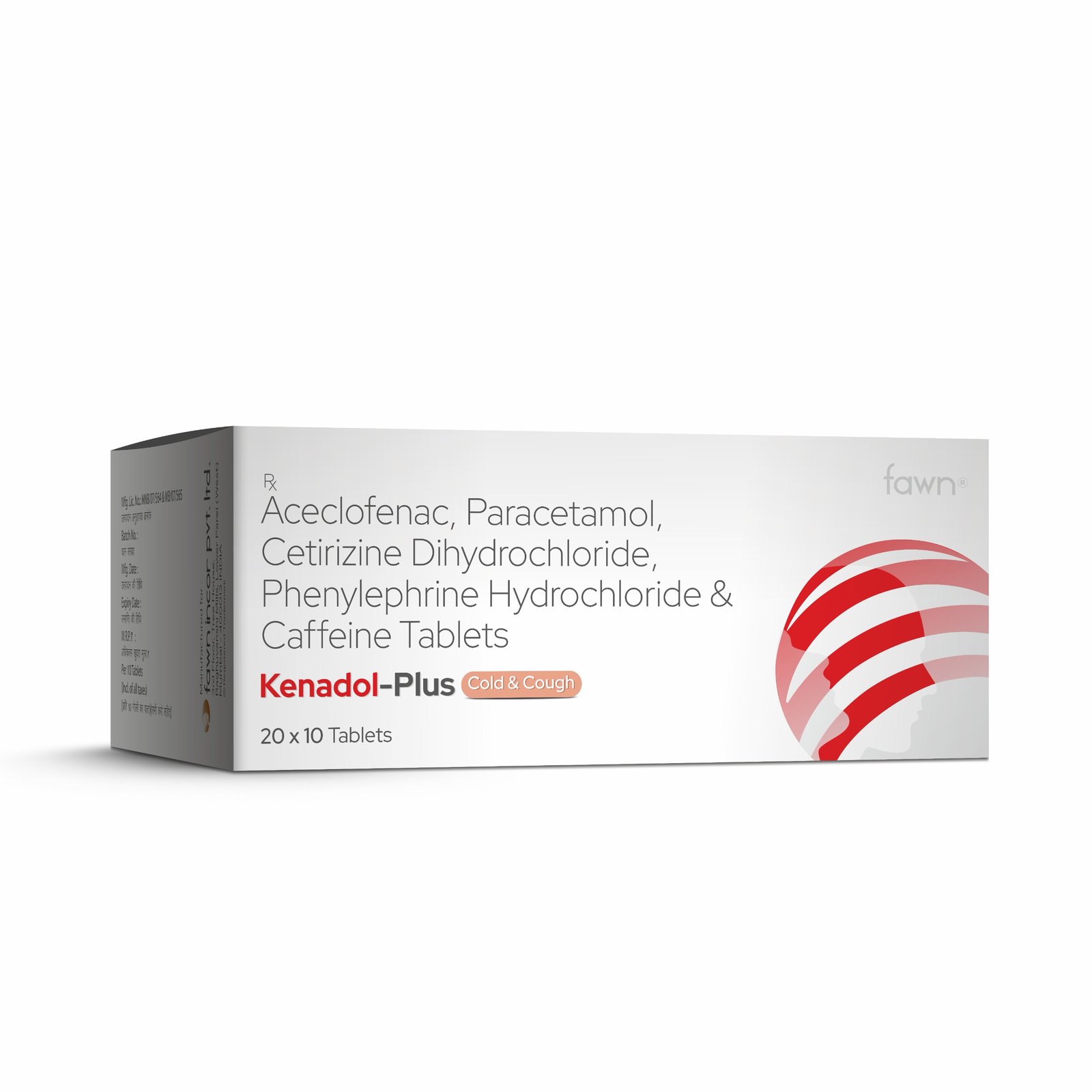 Aceclofenac, Paracetamol, Cetirizine Dihydrochloride, Phenylephrine Hydrochloride & Caffeine Tablets - KENADOL PLUS COLD & COUGH Tablet
