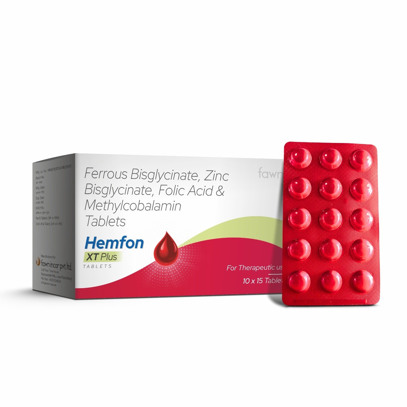 Ferrous Bisglycinate, Zinc Bisglycinate, Folic Acid & Methylcobalamin Tablets - HEMFON XT PLUS Tablets