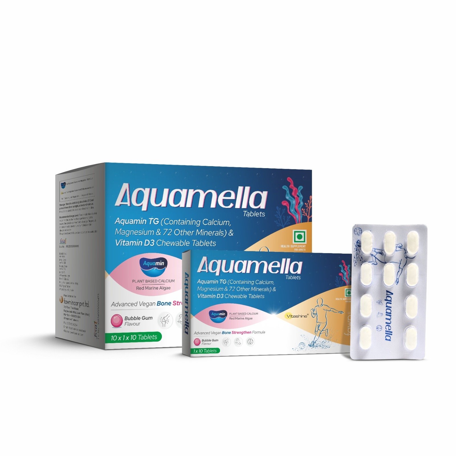 AQUAMELLA Chewable  Tablets - Aquamin TG Magnesium with 72 Trace Minerals & Vitamin D3 Chewable Tablets
