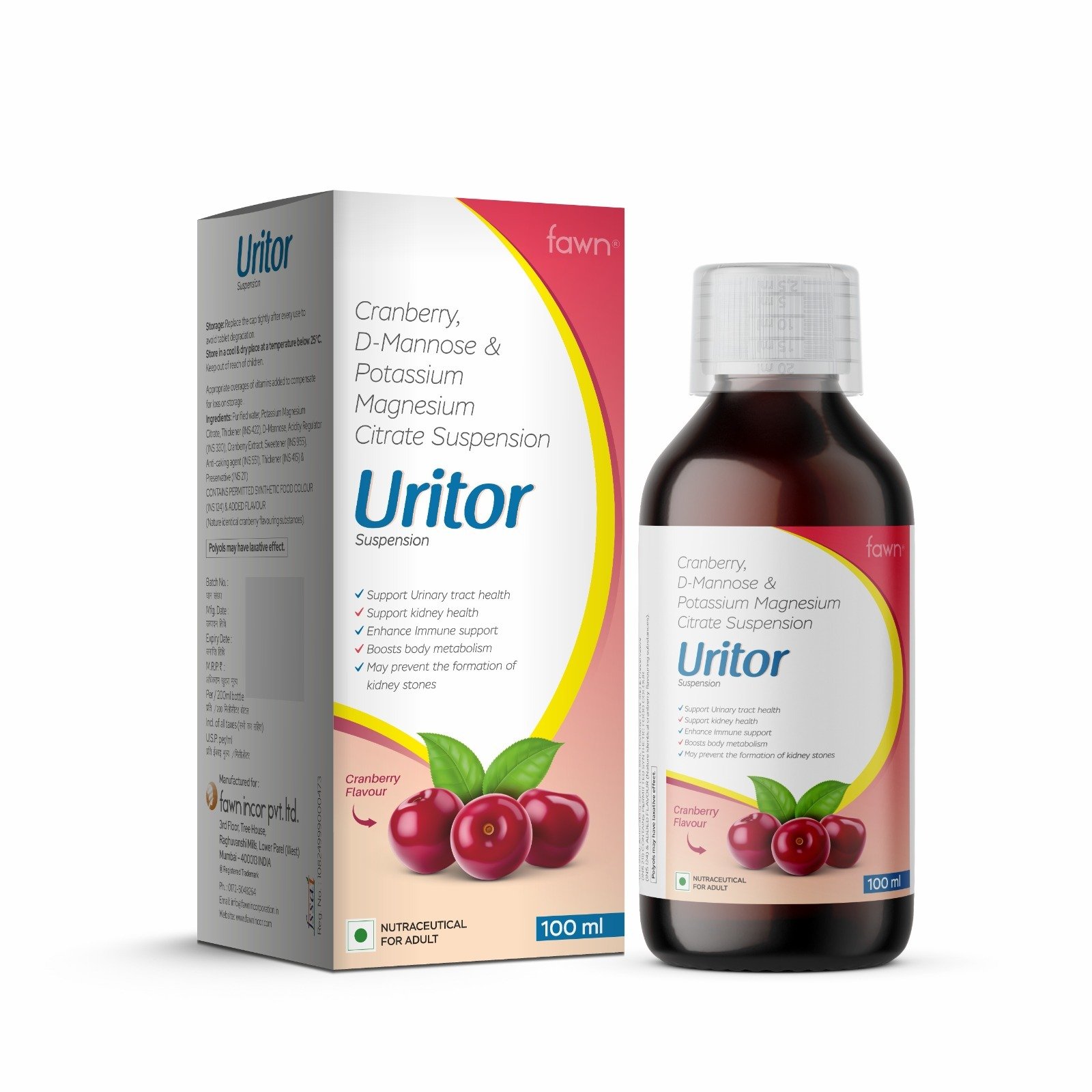Cranberry D-Mannose & Potassium Magnesium Citrate Suspension - URITOR Suspension