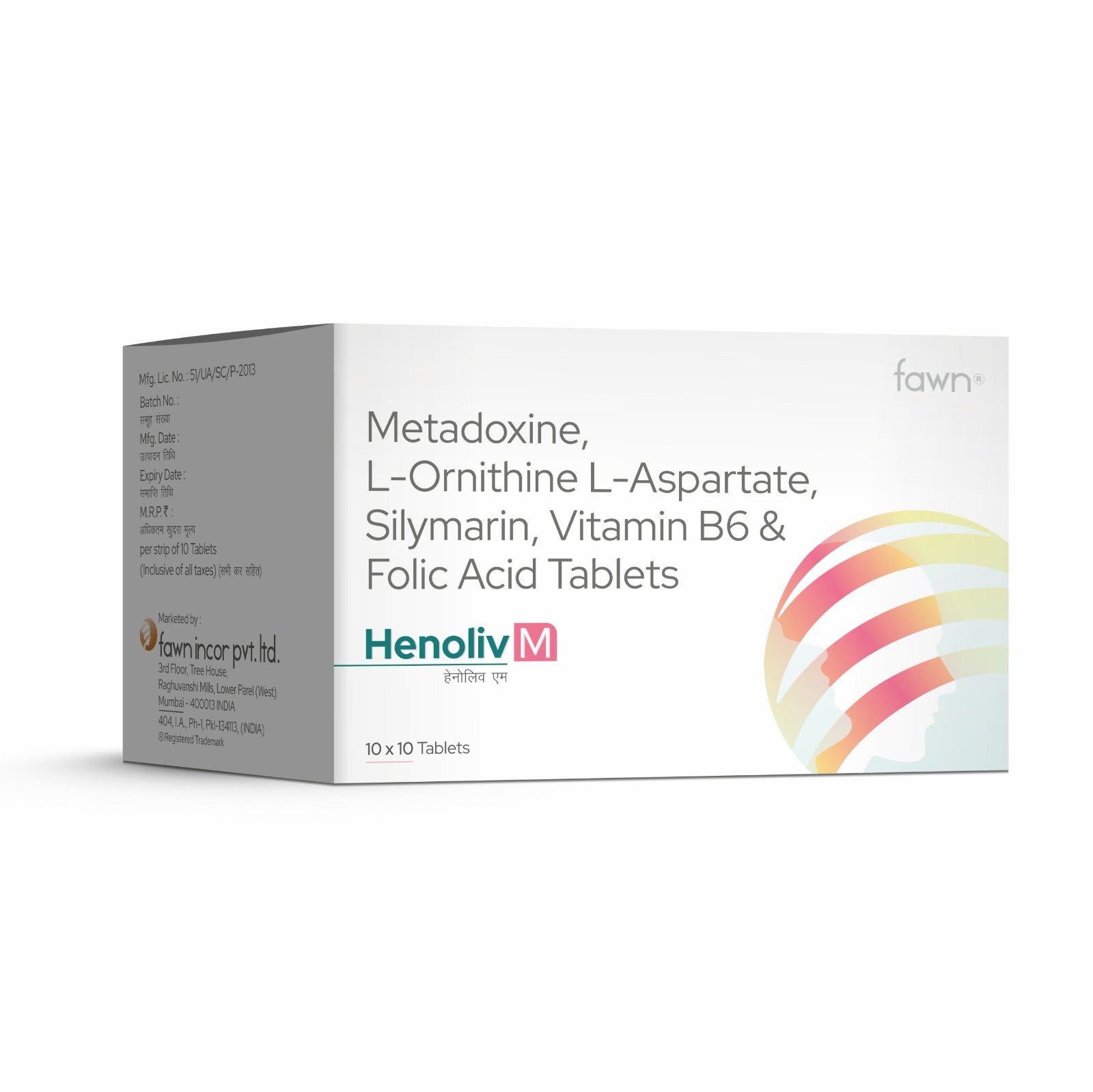 Metadoxine L-Ornithine L-Aspartate, Silymarin, Vitamin B6 & Folic Acid Tablets - HENOLIV M Tablets