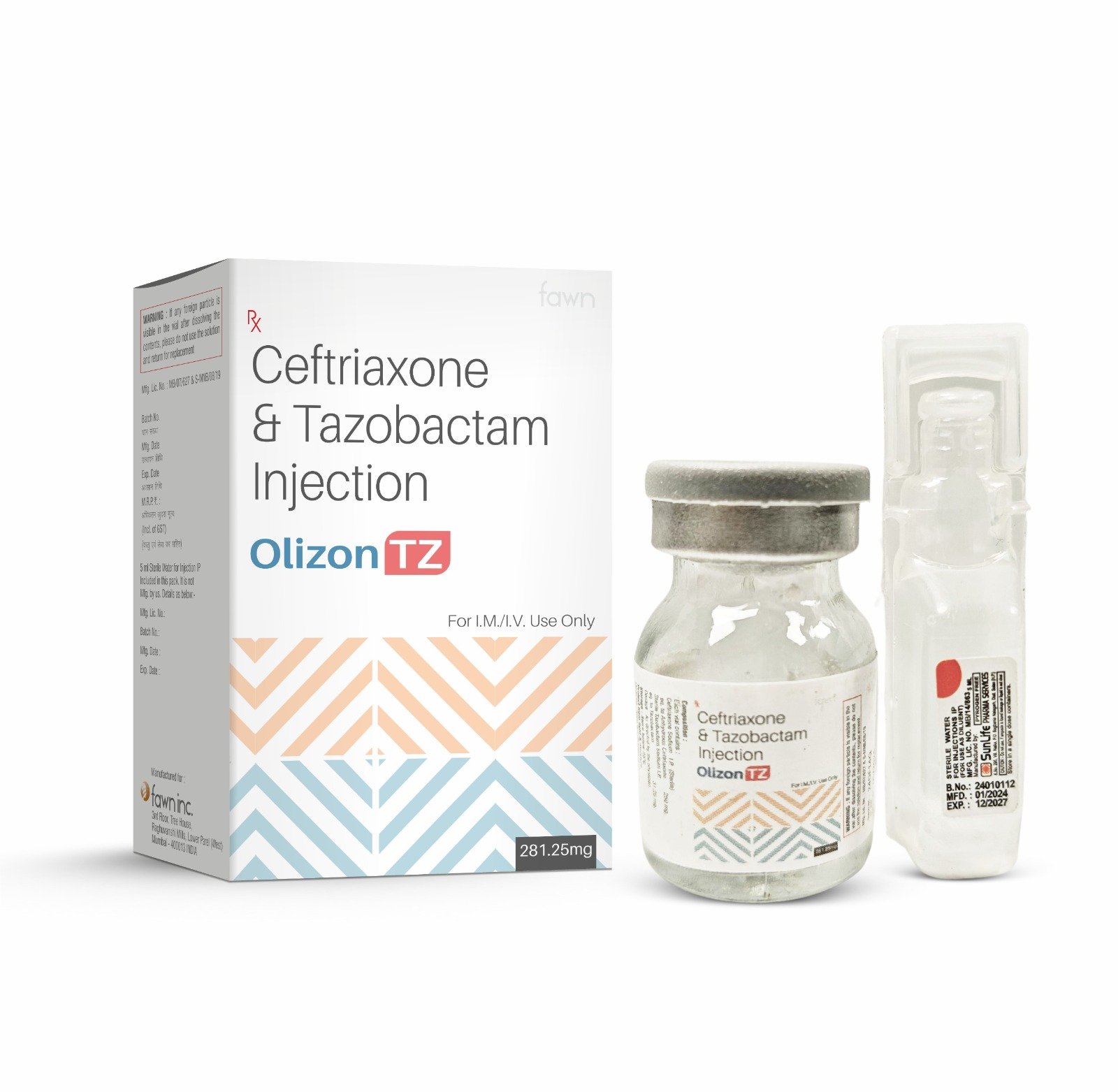 Ceftriaxone & Tazobactam Injection - OLIZON TZ 281.25 Dry Injection