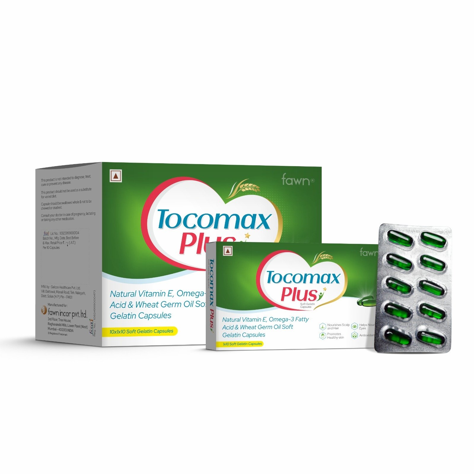 Vitamin E, Wheat Germ Oil & Omega-3 Fatty Acids Capsules  - TOCOMAX PLUS Softgel Capsules