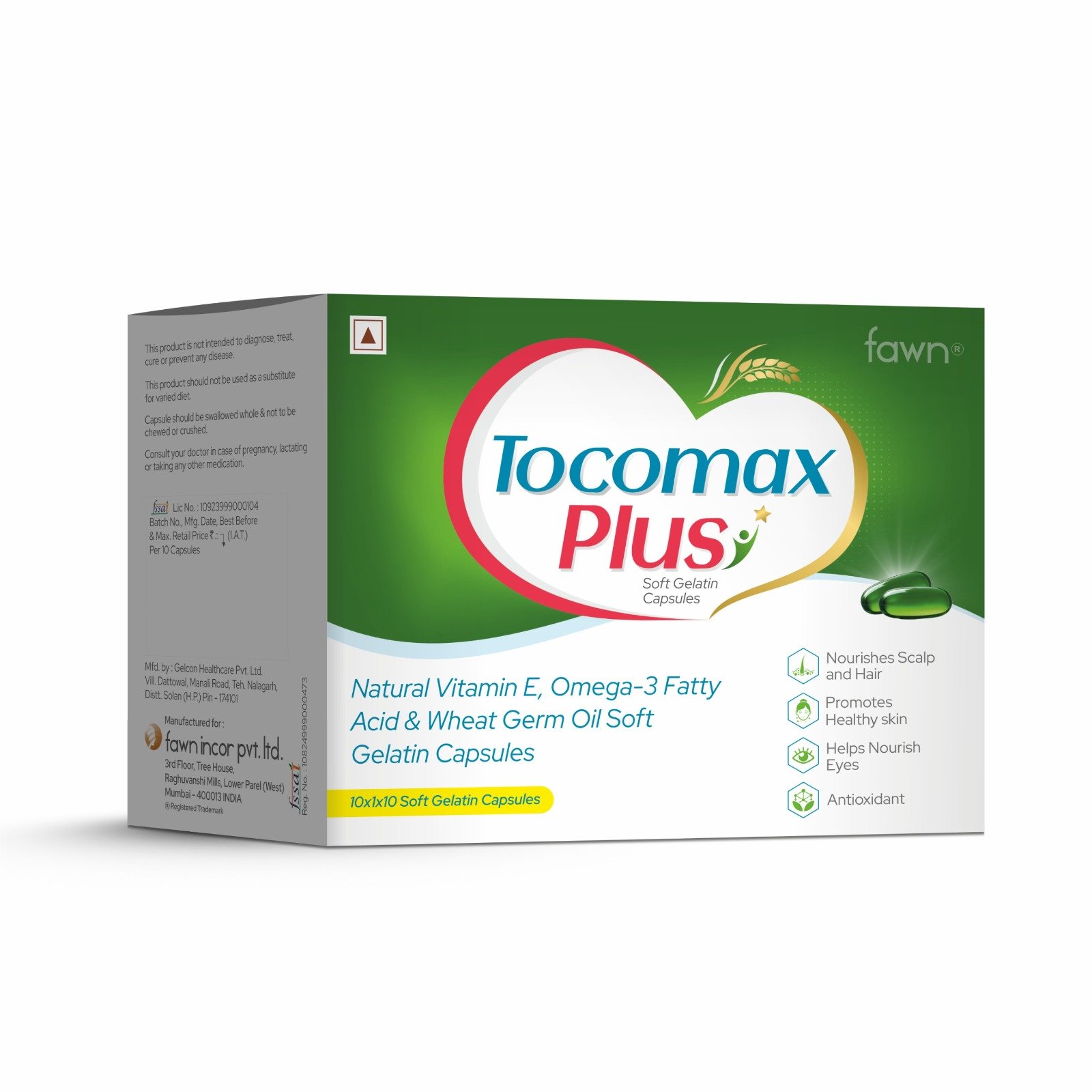 Vitamin E, Wheat Germ Oil & Omega-3 Fatty Acids Capsules  - TOCOMAX PLUS Softgel Capsules