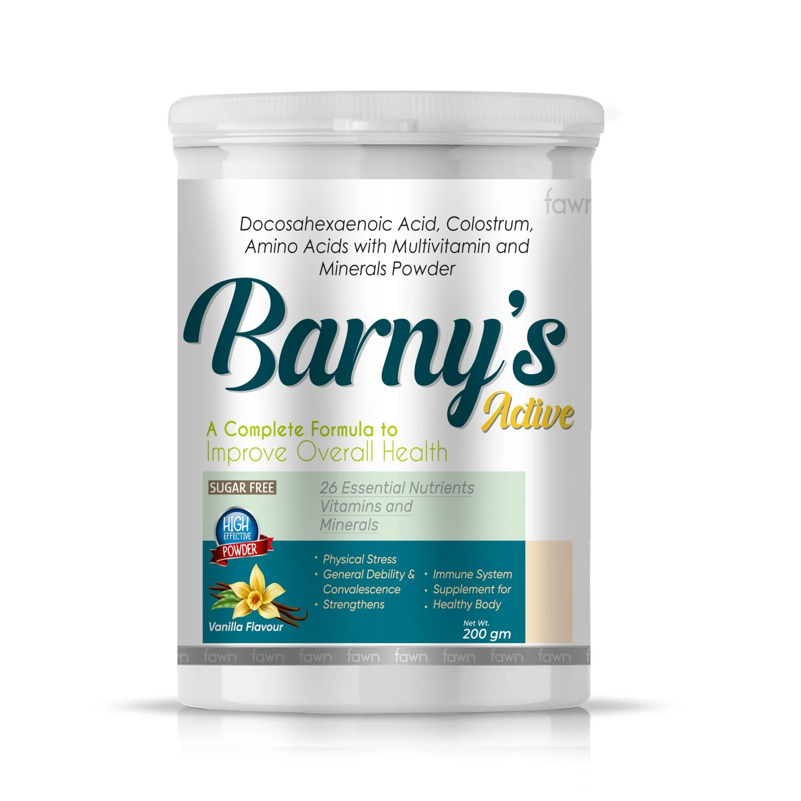 Docosahexaenoic Acid, Colostrum, Amino Acids, Multivitamins & Minerals Powder - BARNY'S ACTIVE
