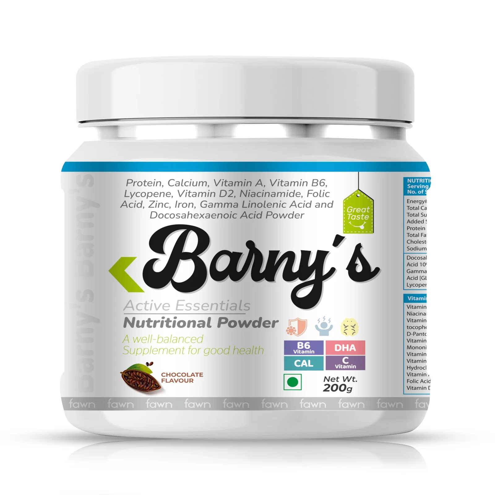 Chocolate Flavor Protein Powder with DHA, Vitamins & Minerals - BARNY'S Chocolate Flavor