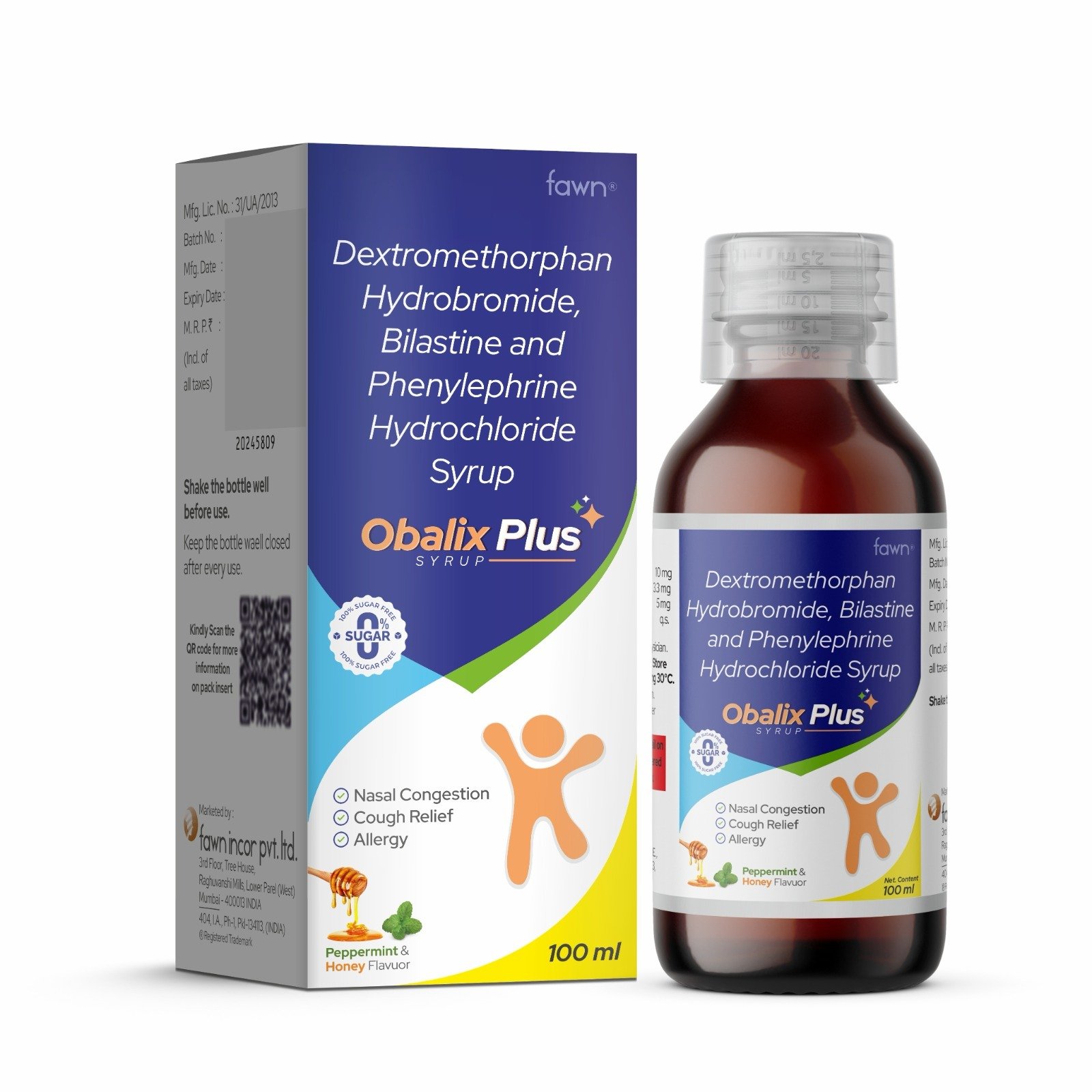 Dextromethorphan Hydrobromide, Bilastine & Phenylephrine Hydrochloride Syrup - OBALIX PLUS Syrup