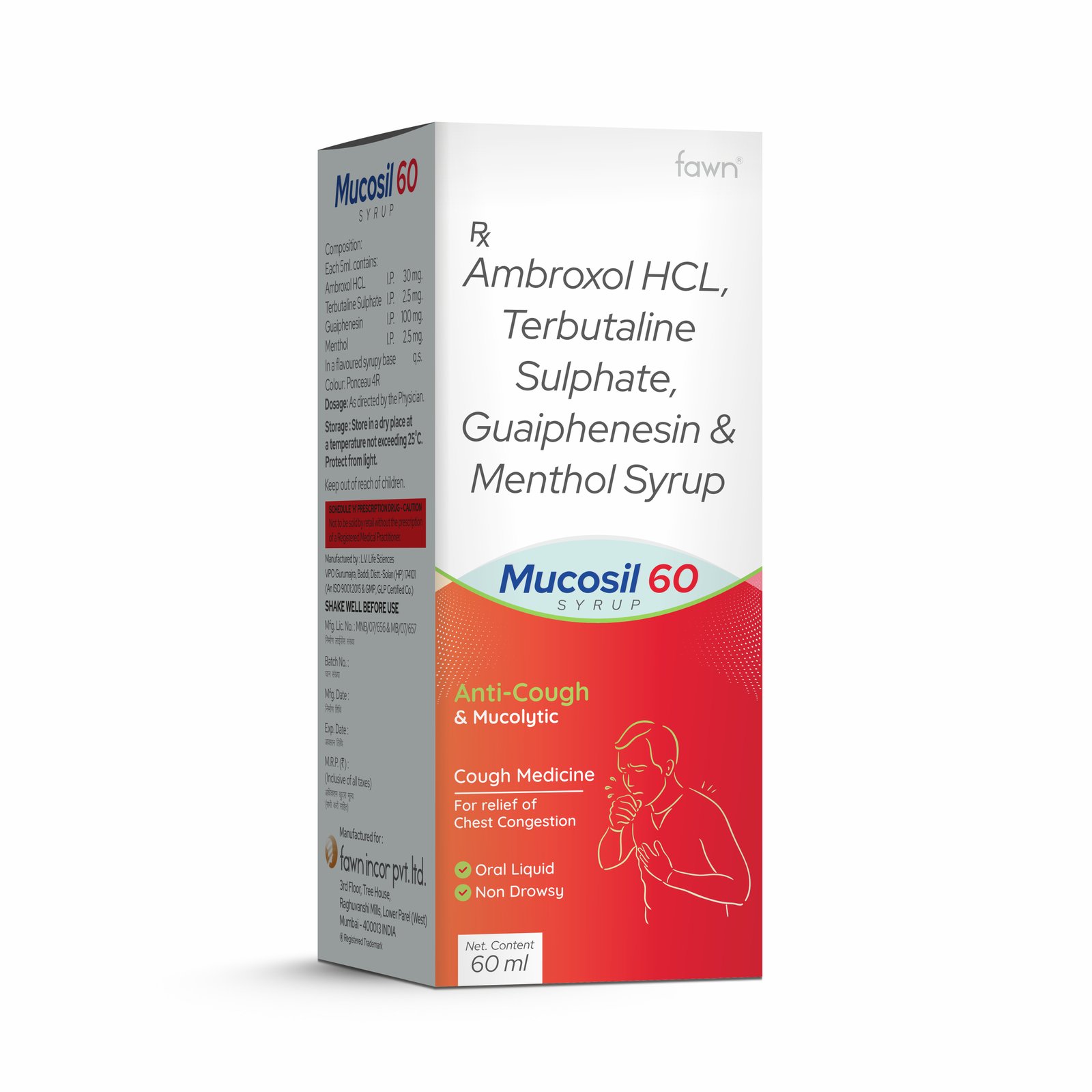 Ambroxol, Terbutaline, Guaiphenesin & Menthol Syrup - MUCOSIL 60
