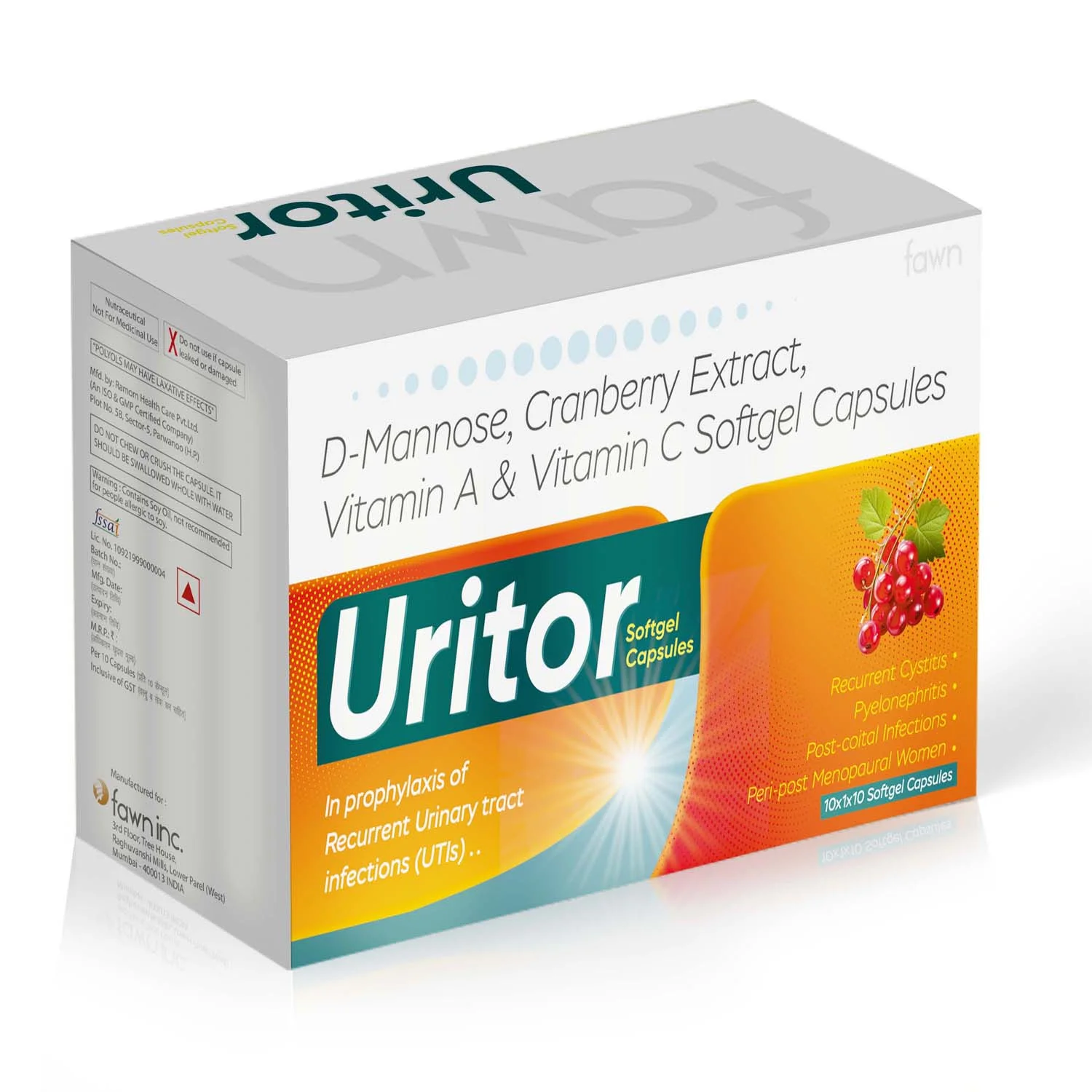 D-Mannose, Cranberry Extract, Vitamin A & Vitamin C Softgel Capsules - URITOR