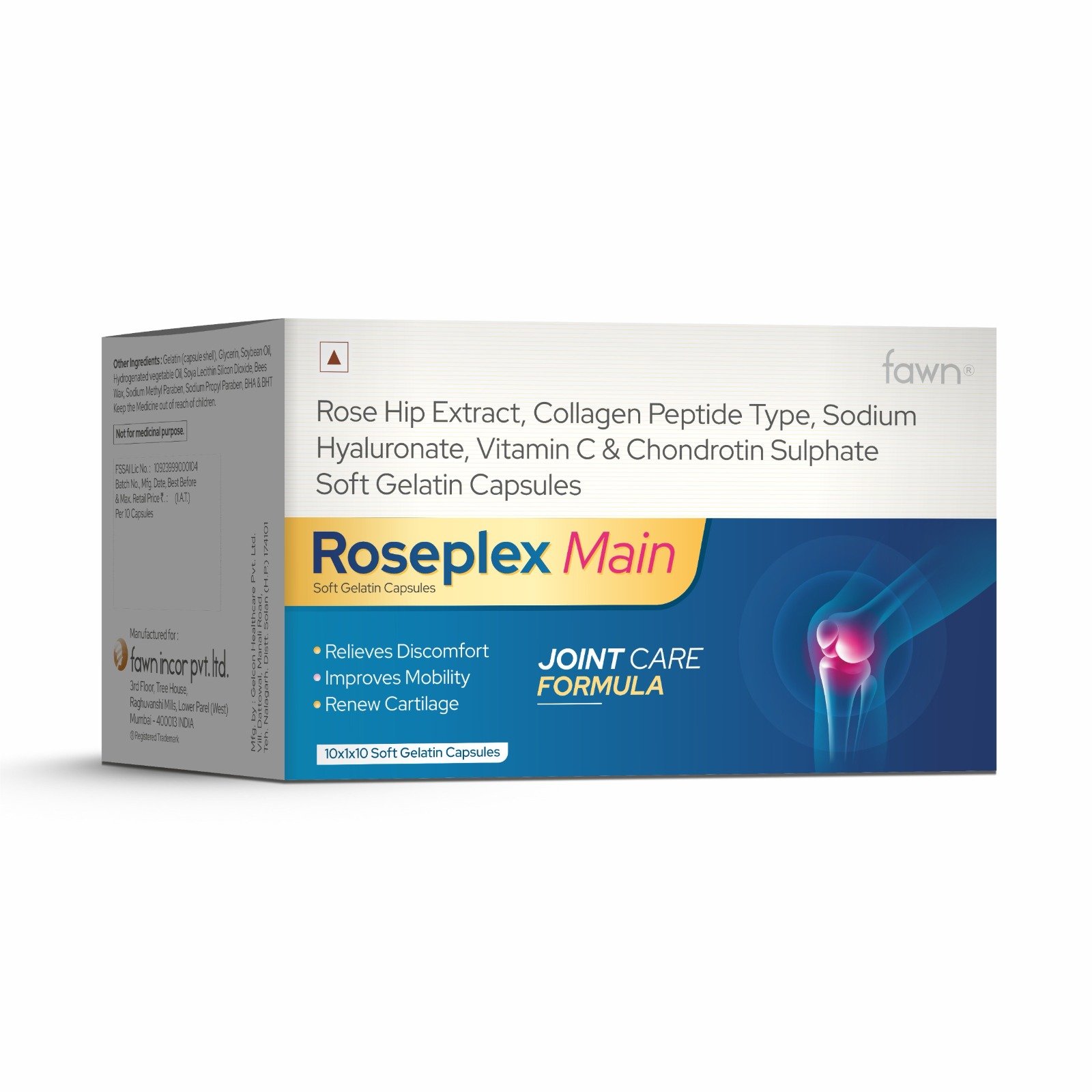 Rosehip Extract, Collagen Peptide, Sodium Hyaluronate, Vitamin C & Chondroitin Sulphate Softgel Capsules - ROSEPLEX MAIN