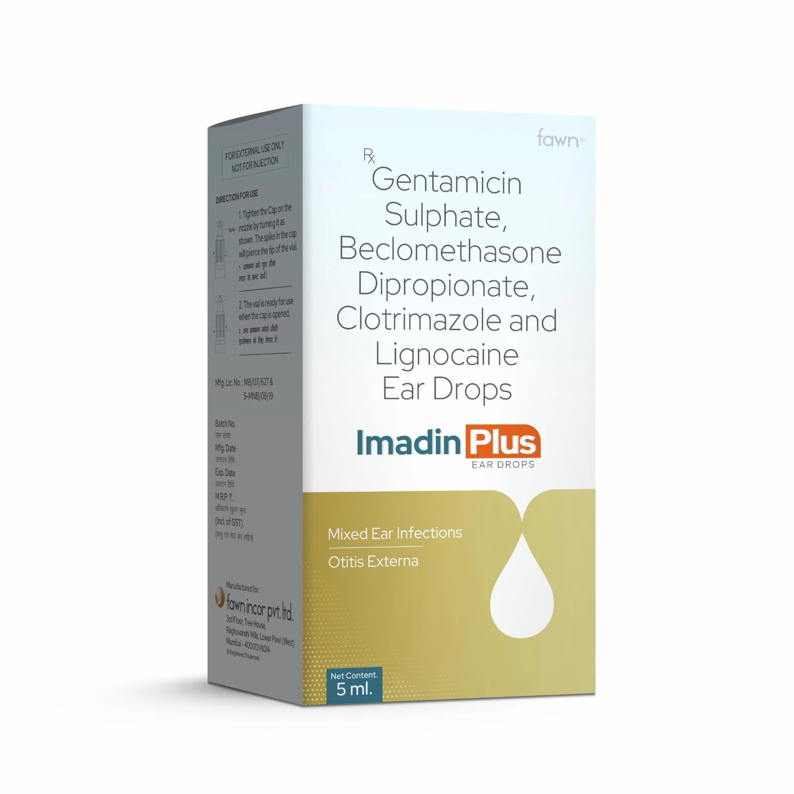 Gentamicin Clotrimazole Lignocaine HCL & Beclomethasone Dipropionate Ear Drops - IMADIN PLUS