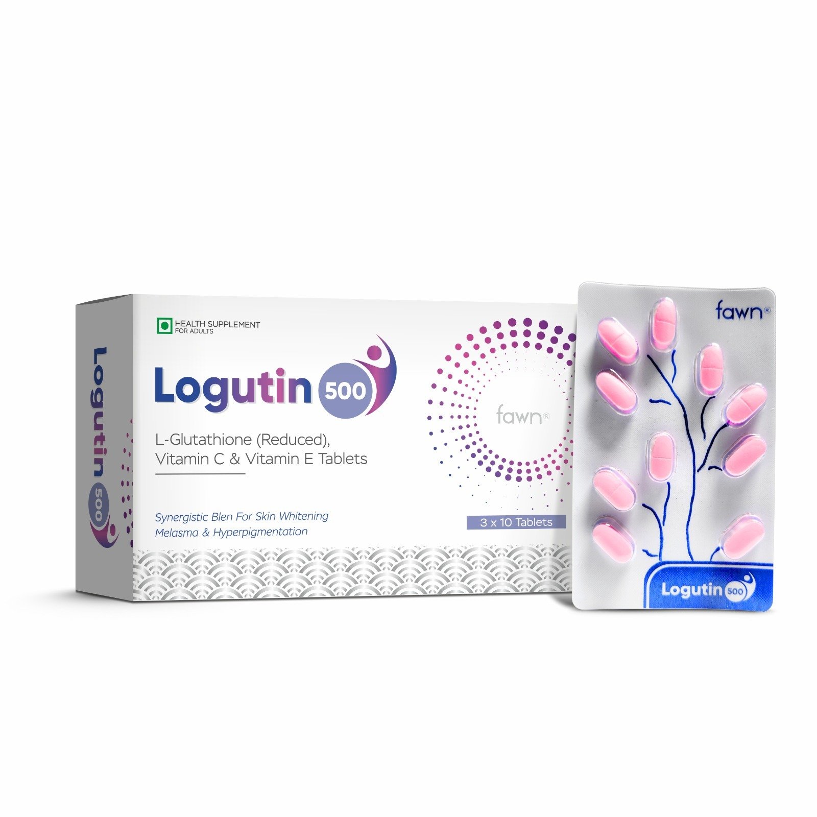 L-Glutathione, Vitamin C & E Tablets - LOGUTIN-500