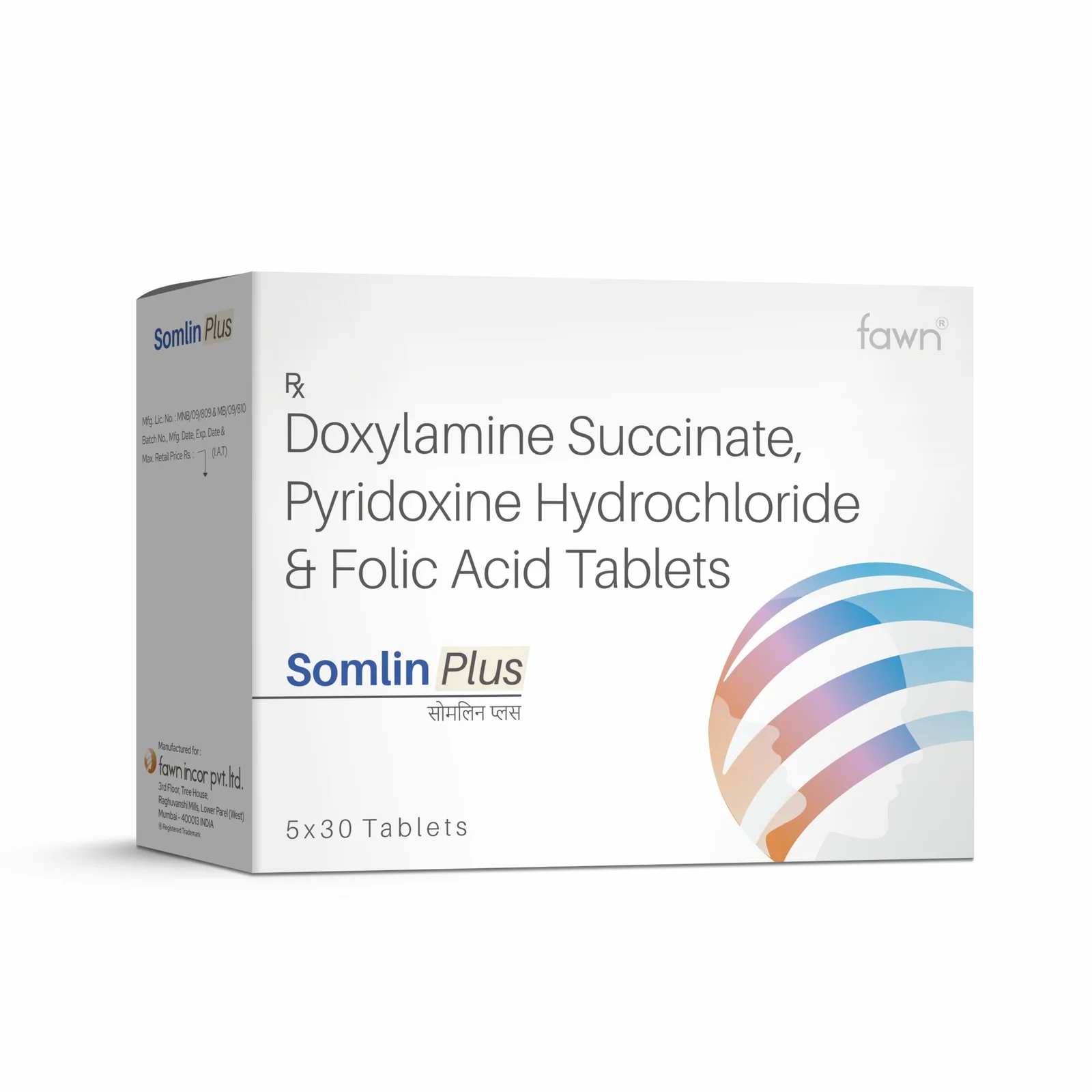 Doxylamine Succinate, Pyridoxine HCl & Folic Acid Tablets - SOMLIN PLUS