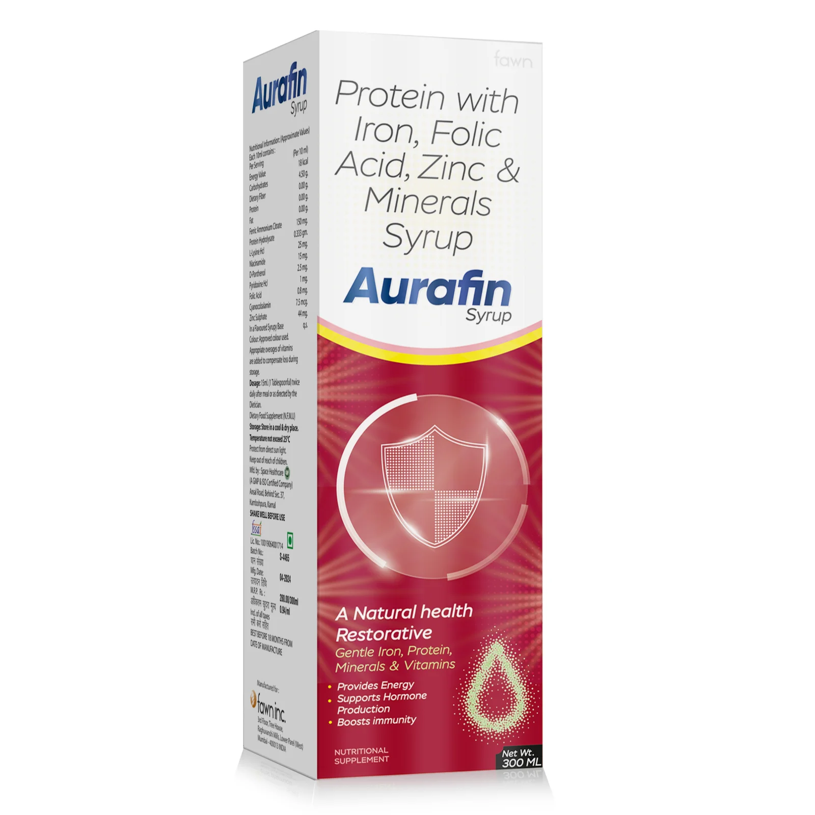 Protein with Iron, Folic Acid, Zinc & Minerals Syrup - AURAFIN Syrup