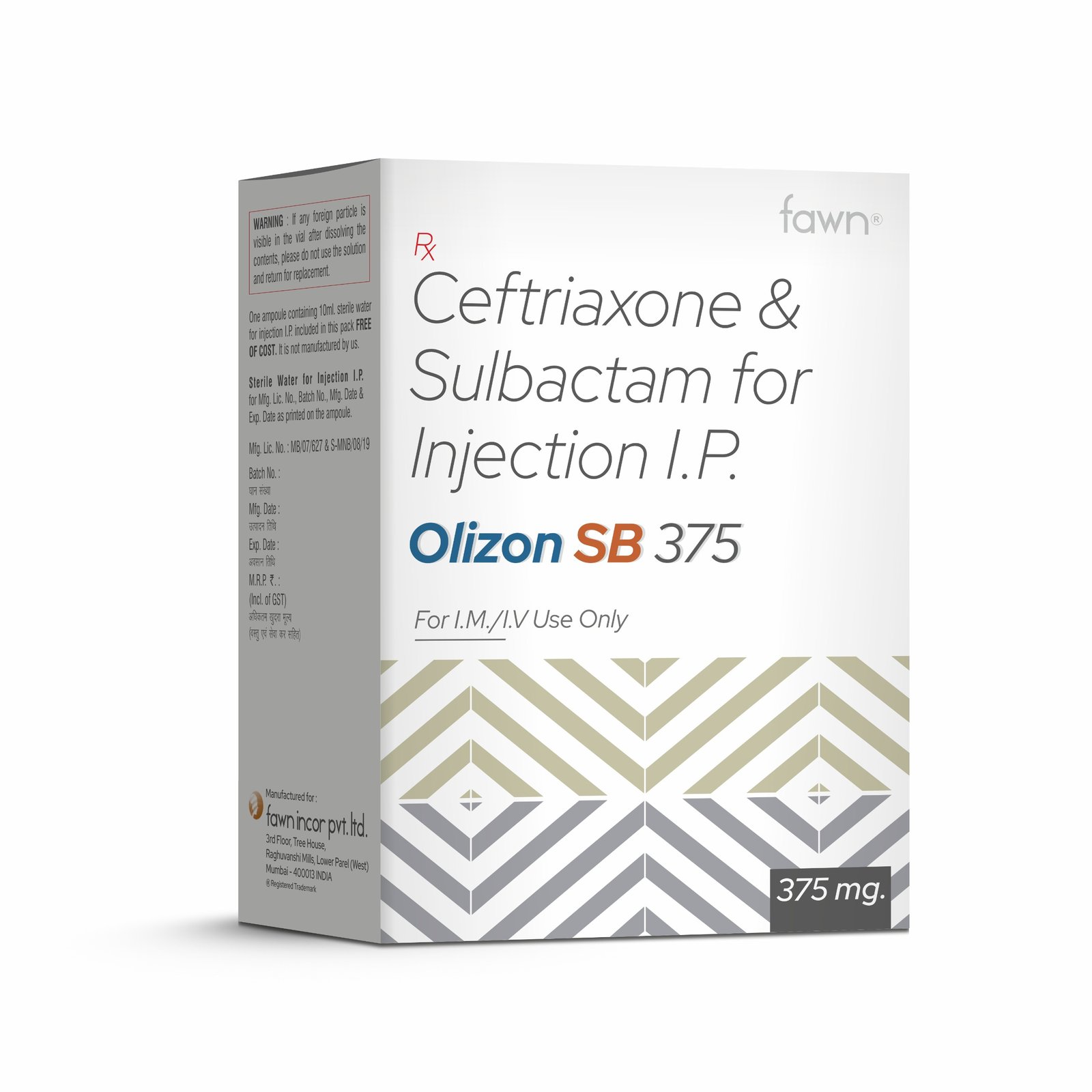 Ceftriaxone Sulbactam Injection 1.5 Gm - OLIZON SB 375