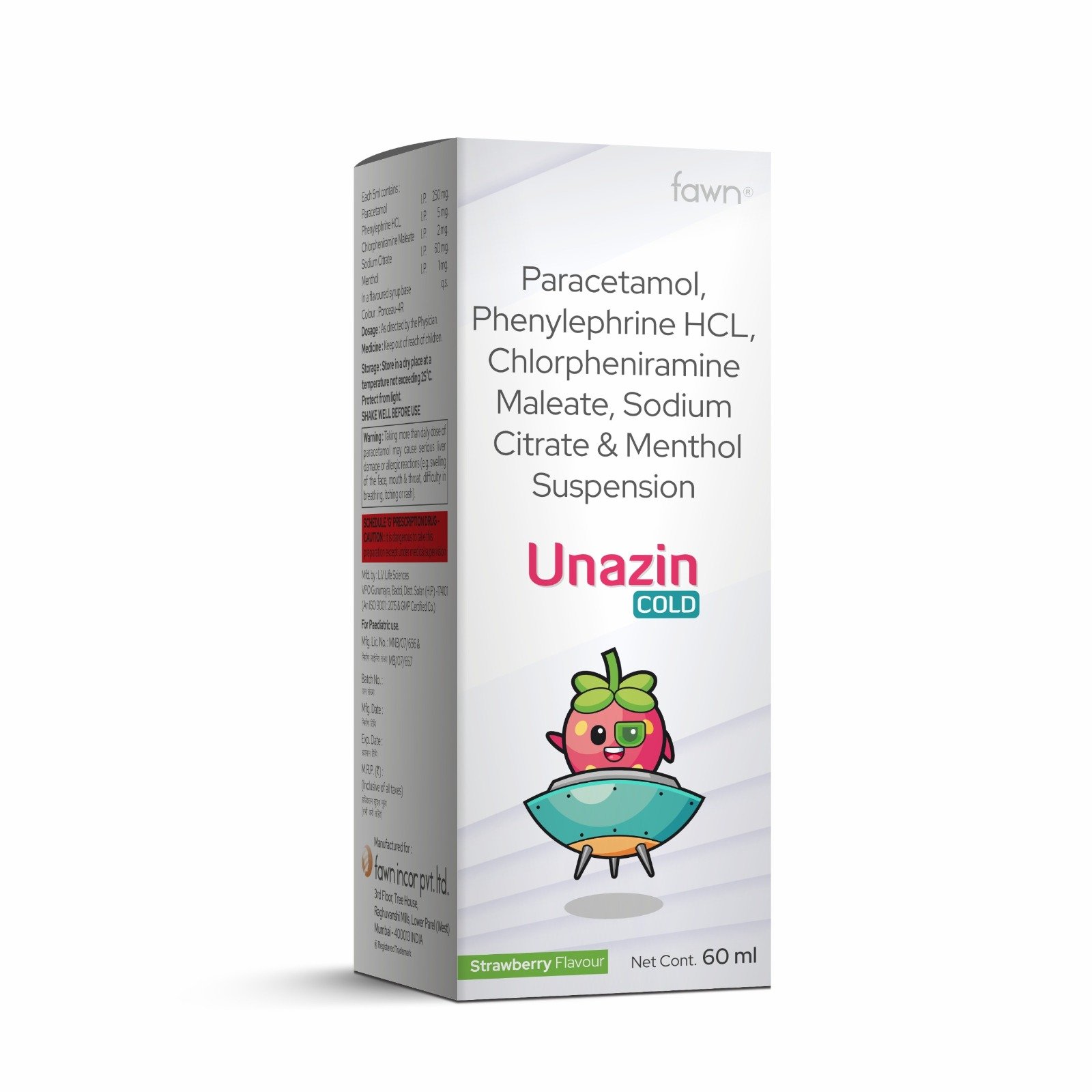 Paracetamol, Phenylephrine Hydrochloride, Chlorpheniramine Maleate, Sodium Citrate & Menthol Suspension - UNAZIN COLD Suspension