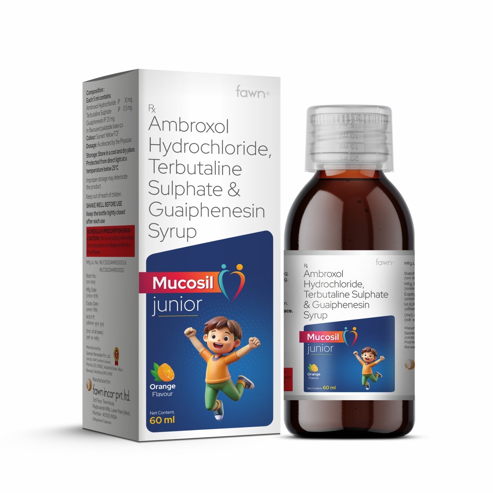 Ambroxol Hydrochloride, Terbutaline Sulphate & Guaiphenesin Syrup - MUCOSIL LS JUNIOR