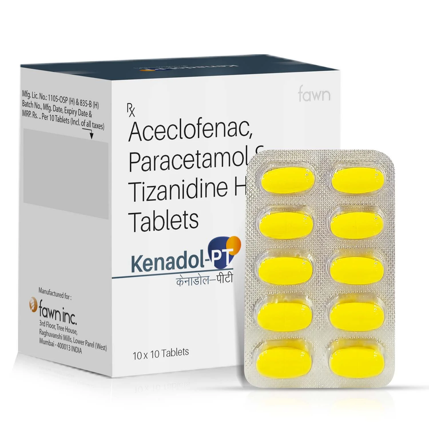 Aceclofenac, Paracetamol & Tizanidine HCl Tablets - KENADOL PT