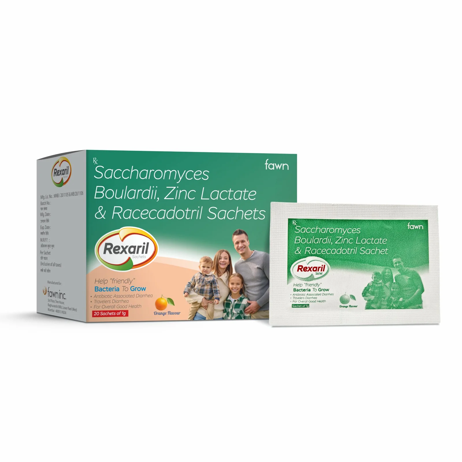 Saccharomyces Boulardii Zinc Lactate Racecadotril Sachet - REXARIL Sachet